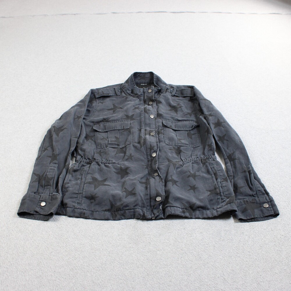 Rails Trey Jacket Women XS Gray Stars Military Oversized Lightweight Boho Snaps
